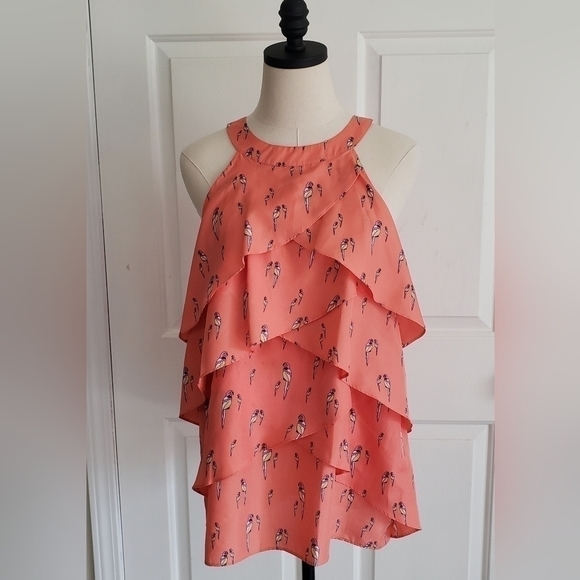 Attention Halter top Layered Blouse Graphic Parrot Print Size XL - Picture 1 of 6